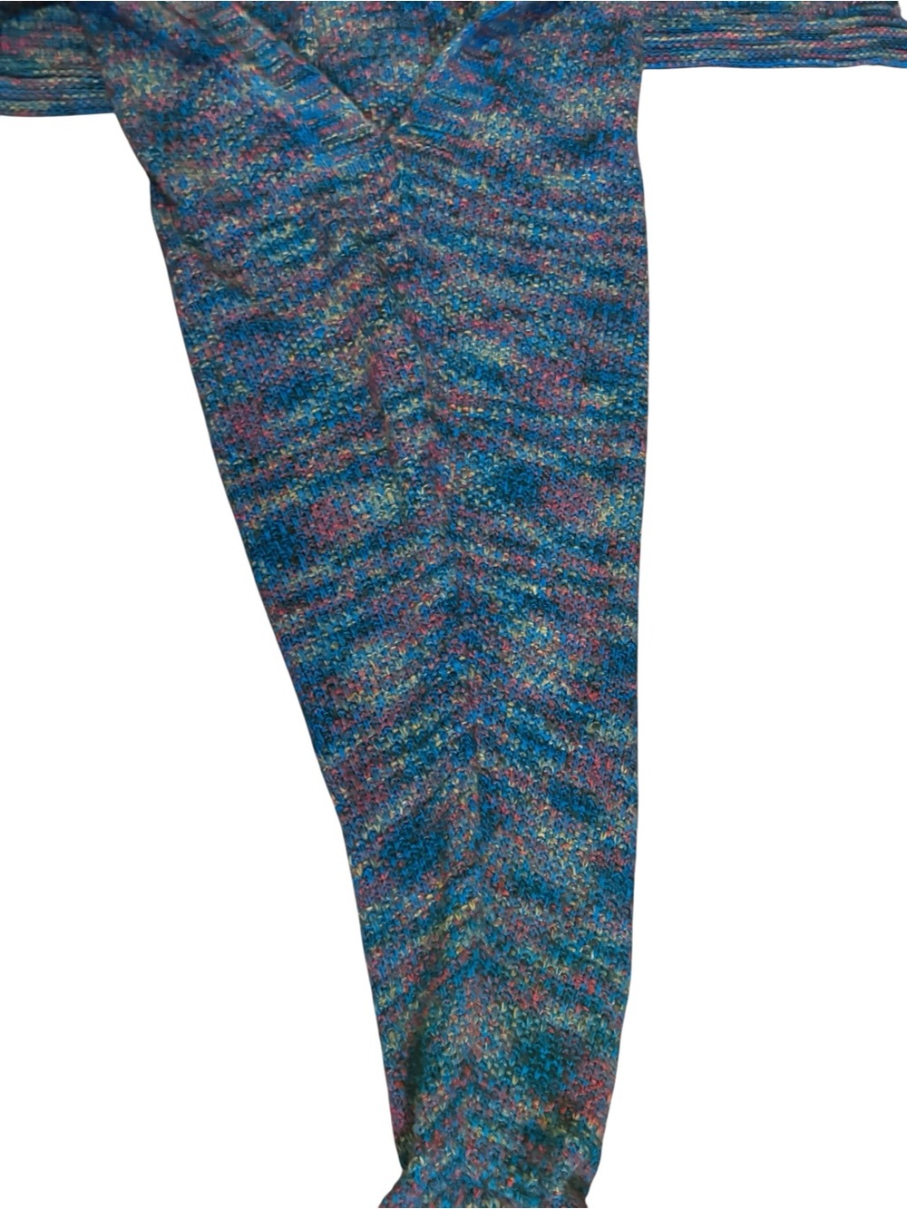 Mermaid Tail Blanket Blue Multicolor Cozy Knit Fish Tail Throw - Picture 3 of 11